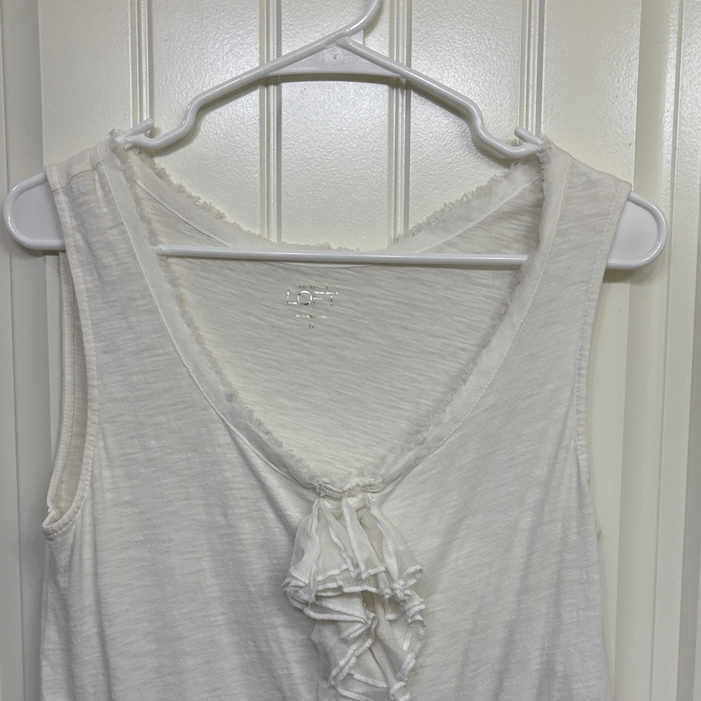 LOFT White Ruffle Front Tank Top - Picture 2 of 8